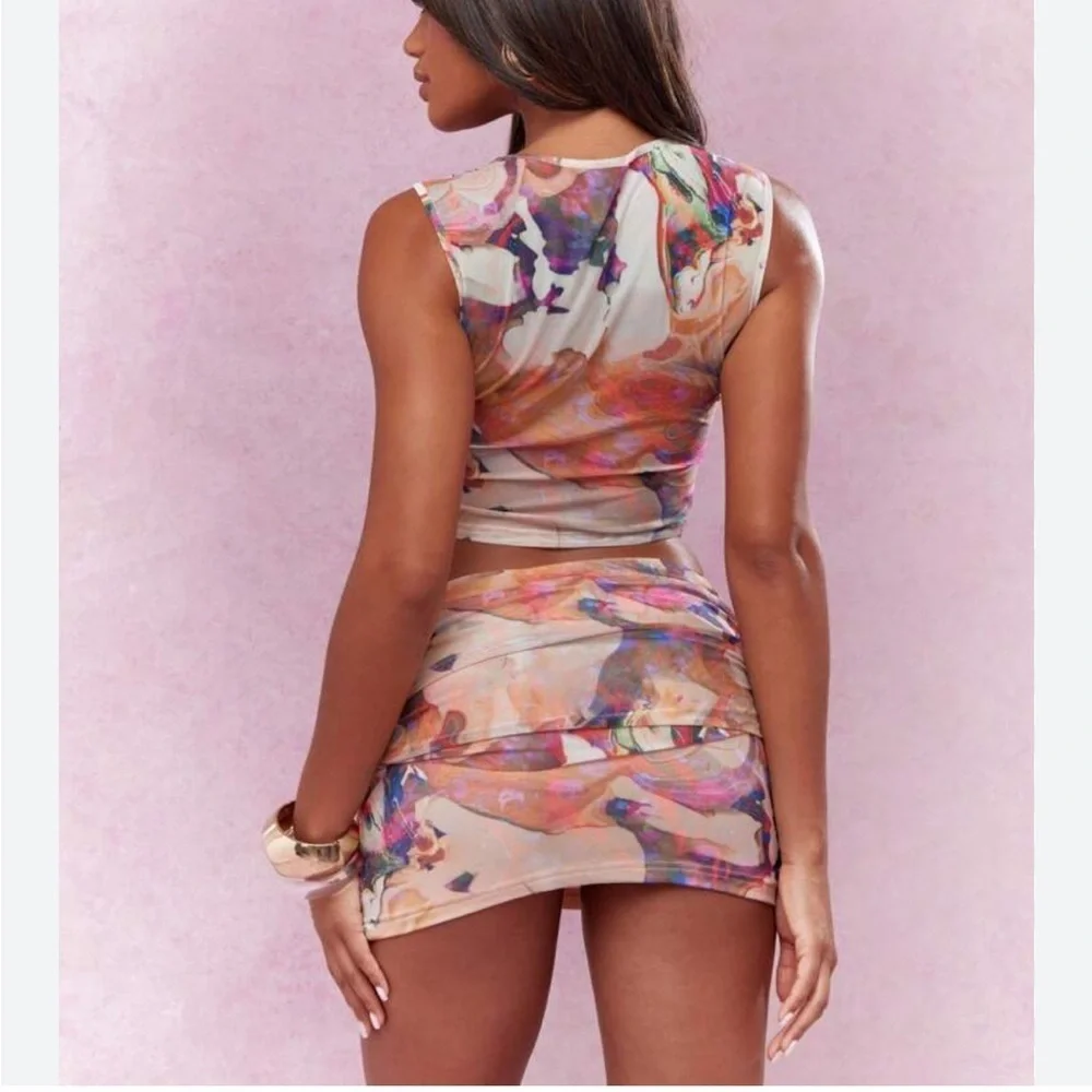 Missguided Colorful Abstract Pencil Skirt Set